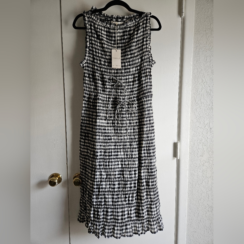 Dôen Rosella Smocked Dress Noir Greta Gingham Large NWT